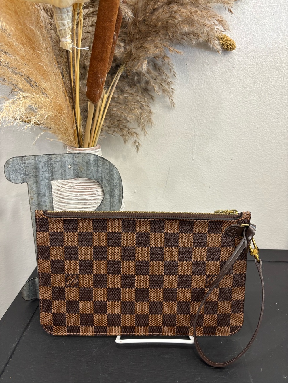Louis Vuitton Brown Damier Wristlet Pouchette COA